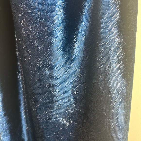 Halston Heritage Blue Velvet Metallic Shimmer Cowl Neck Strappy Back Dress 4 - Picture 12 of 16